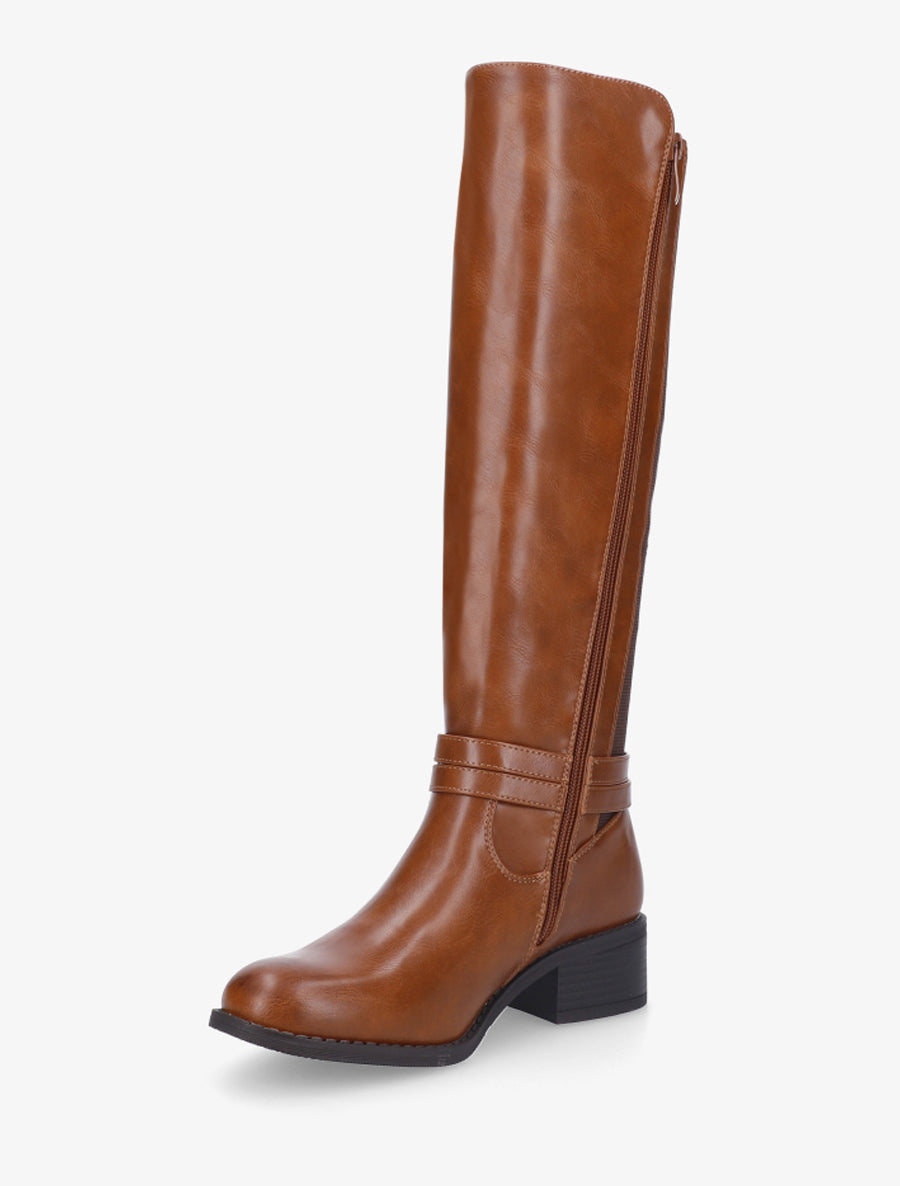 Bottes cavalière en simili à sangle - Camel - 3