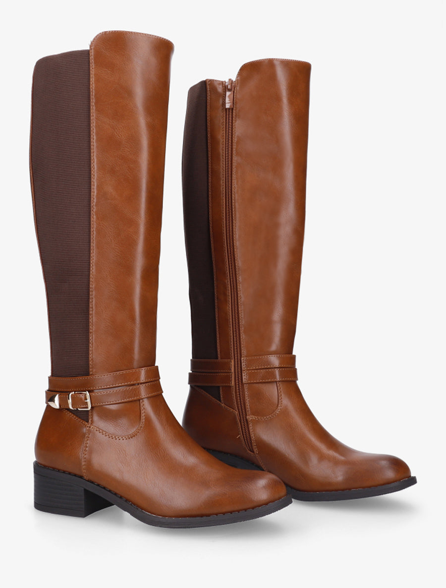 Bottes cavalière en simili à sangle - Camel - 4