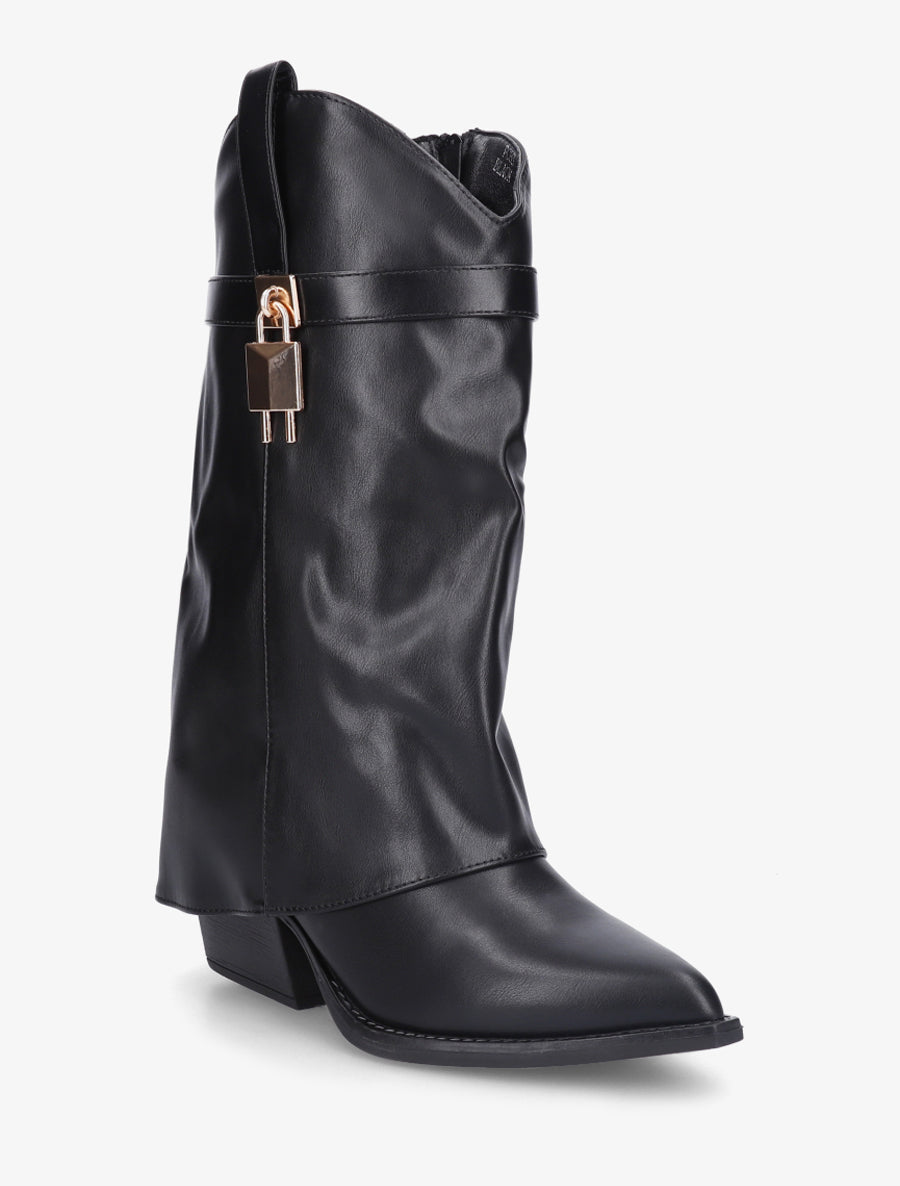 Bottines montantes à revers en simili - Noir - 2