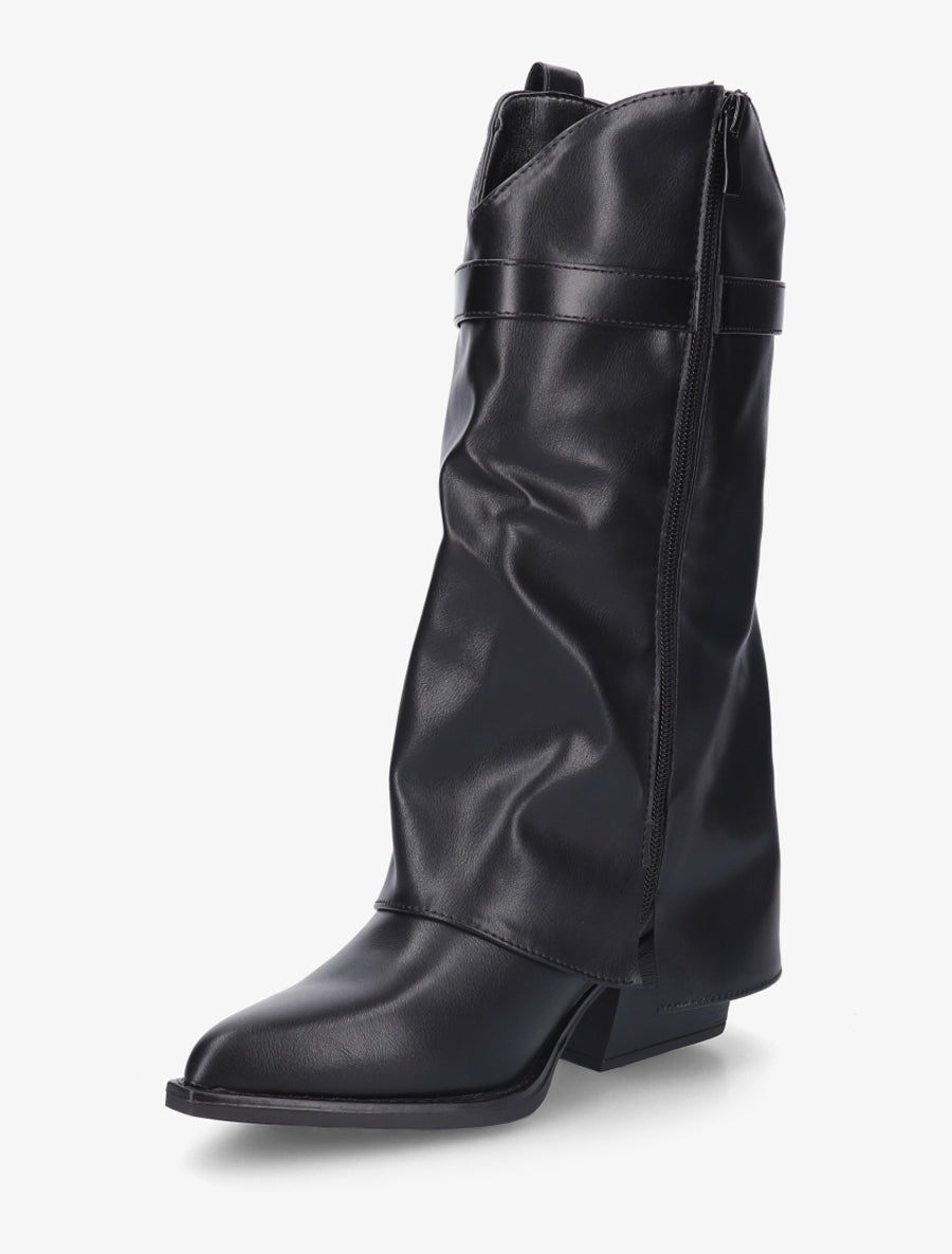 Bottines montantes à revers en simili - Noir - 3