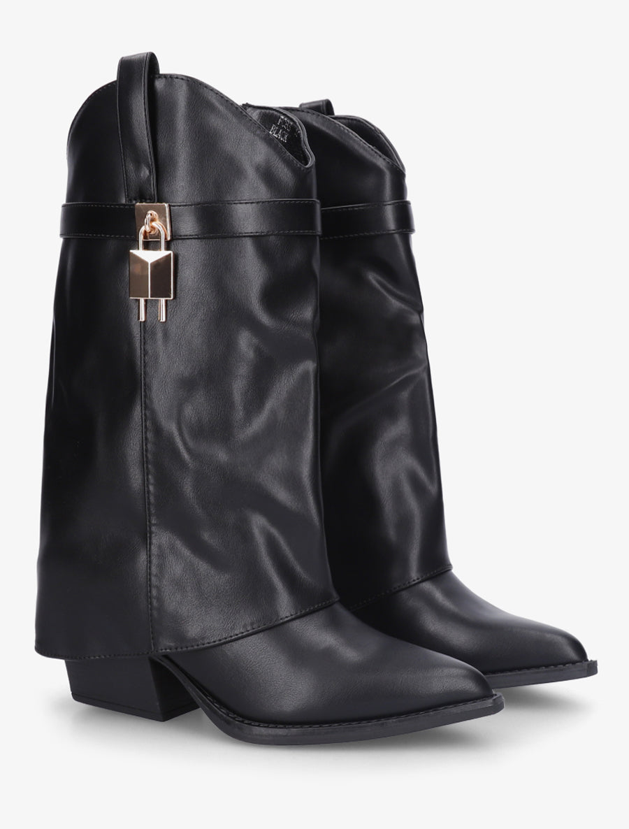 Bottines montantes à revers en simili - Noir - 4