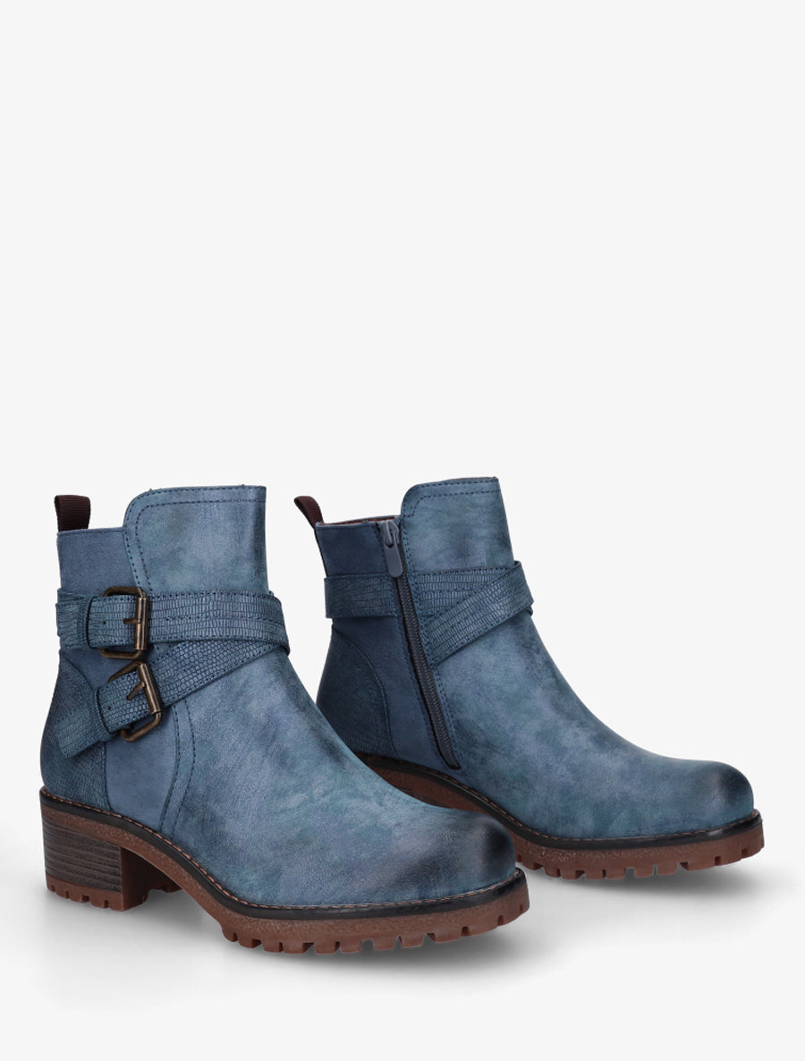 Bottines bi-matière à double sangles - Bleu - 4