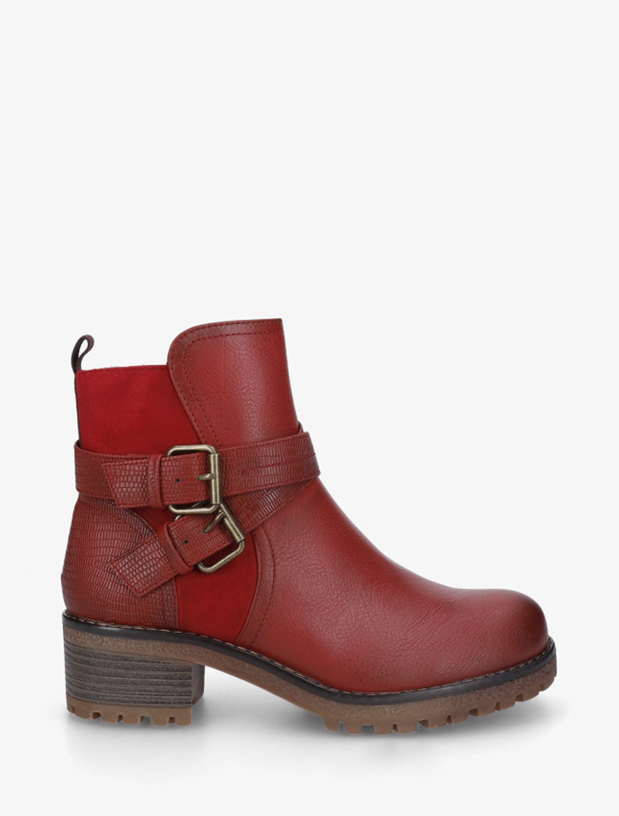 Bottines bi-matière à double sangles - Rouge - 1