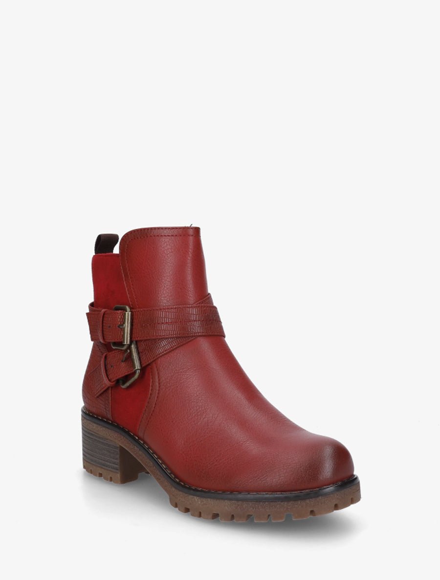Bottines bi-matière à double sangles - Rouge - 2