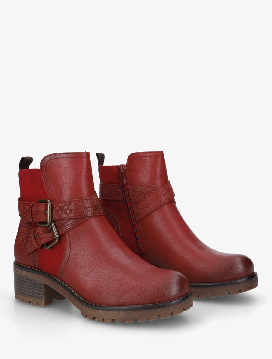 Bottines bi-matière à double sangles - Rouge - 4