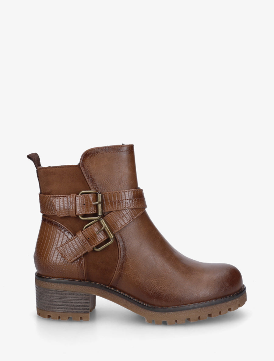 Bottines bi-matière à double sangles - Marron - 1