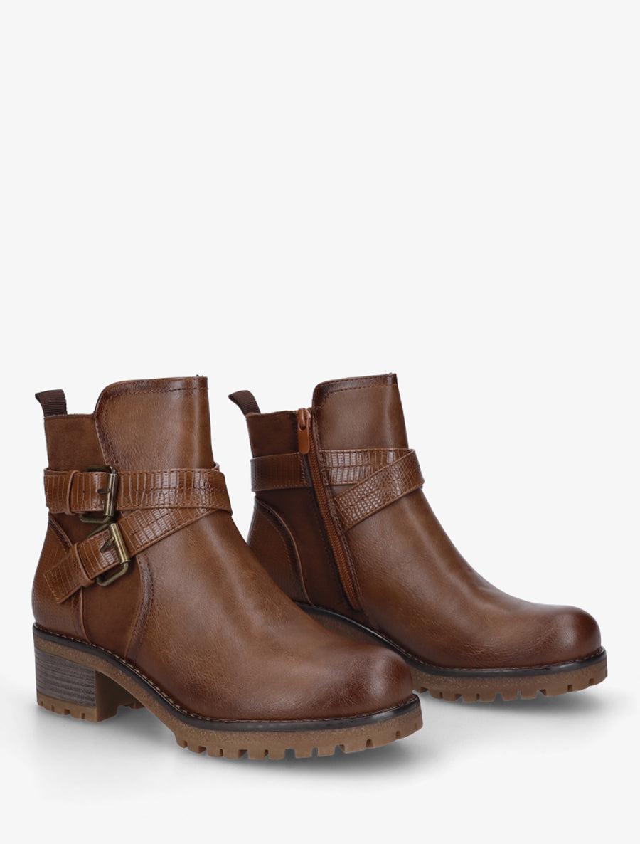 Bottines bi-matière à double sangles - Marron - 4