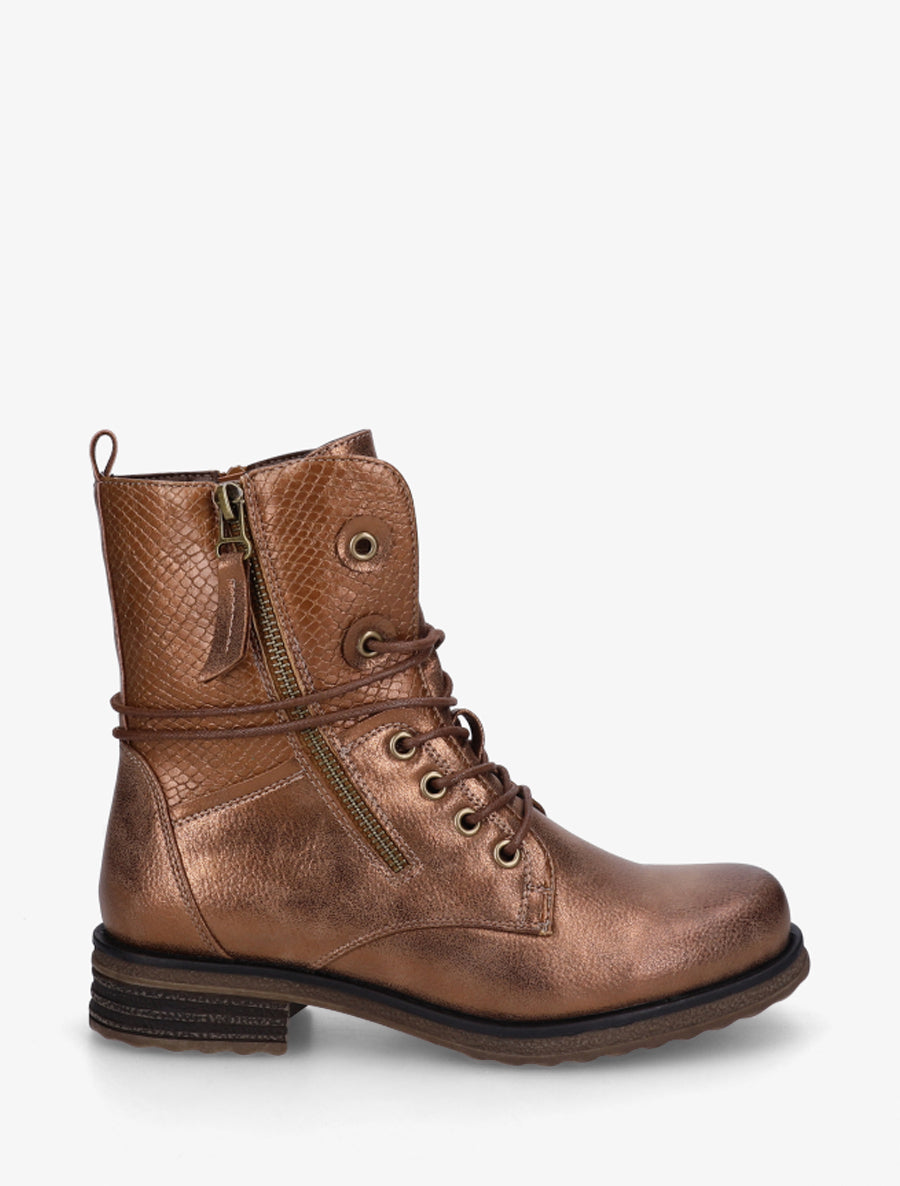 Bottines à lacets et détail imprimé croco - Camel - 1