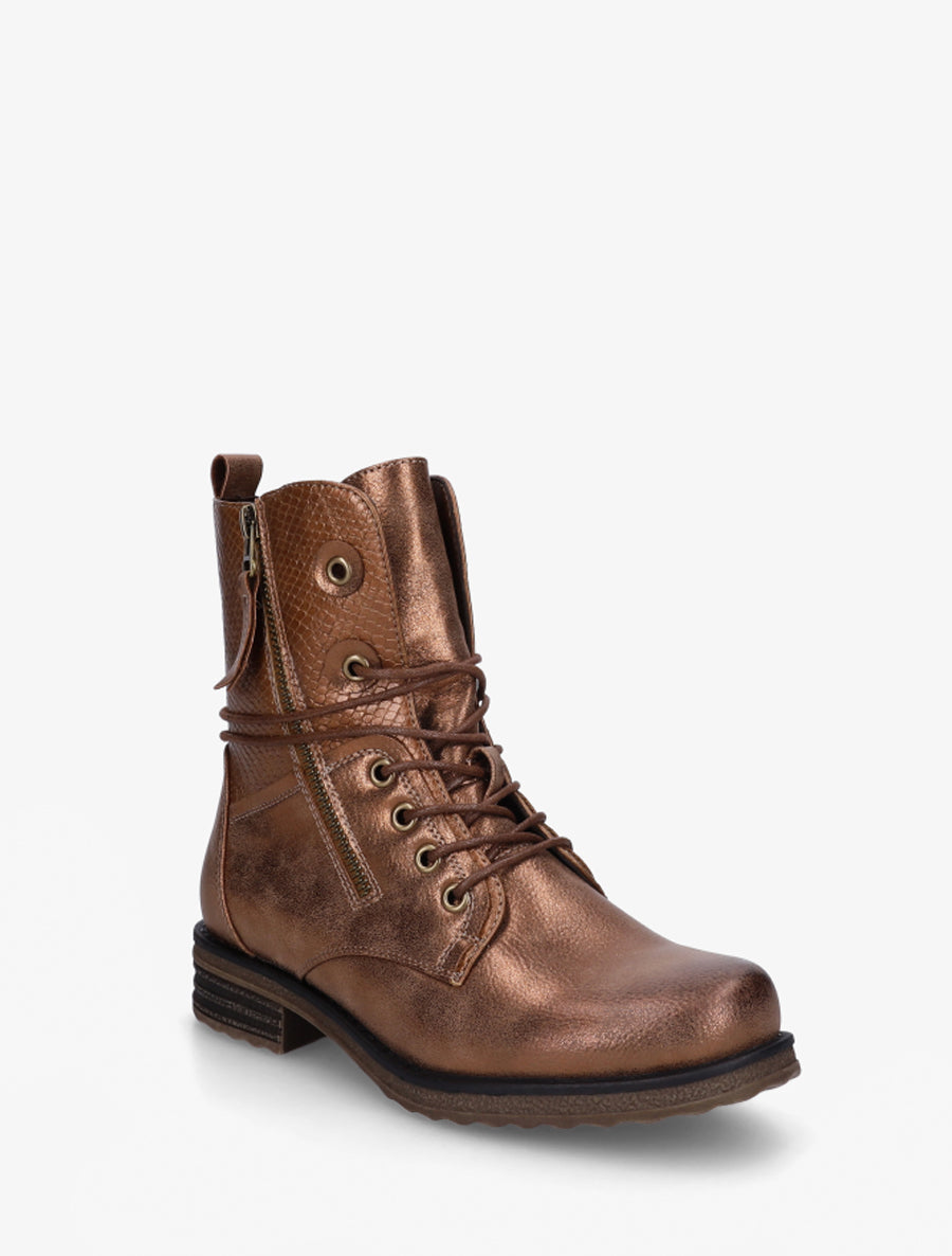 Bottines à lacets et détail imprimé croco - Camel - 2