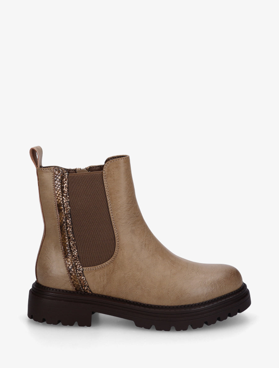 Chelsea à détail pailleté et imprimé croco - Taupe - 1