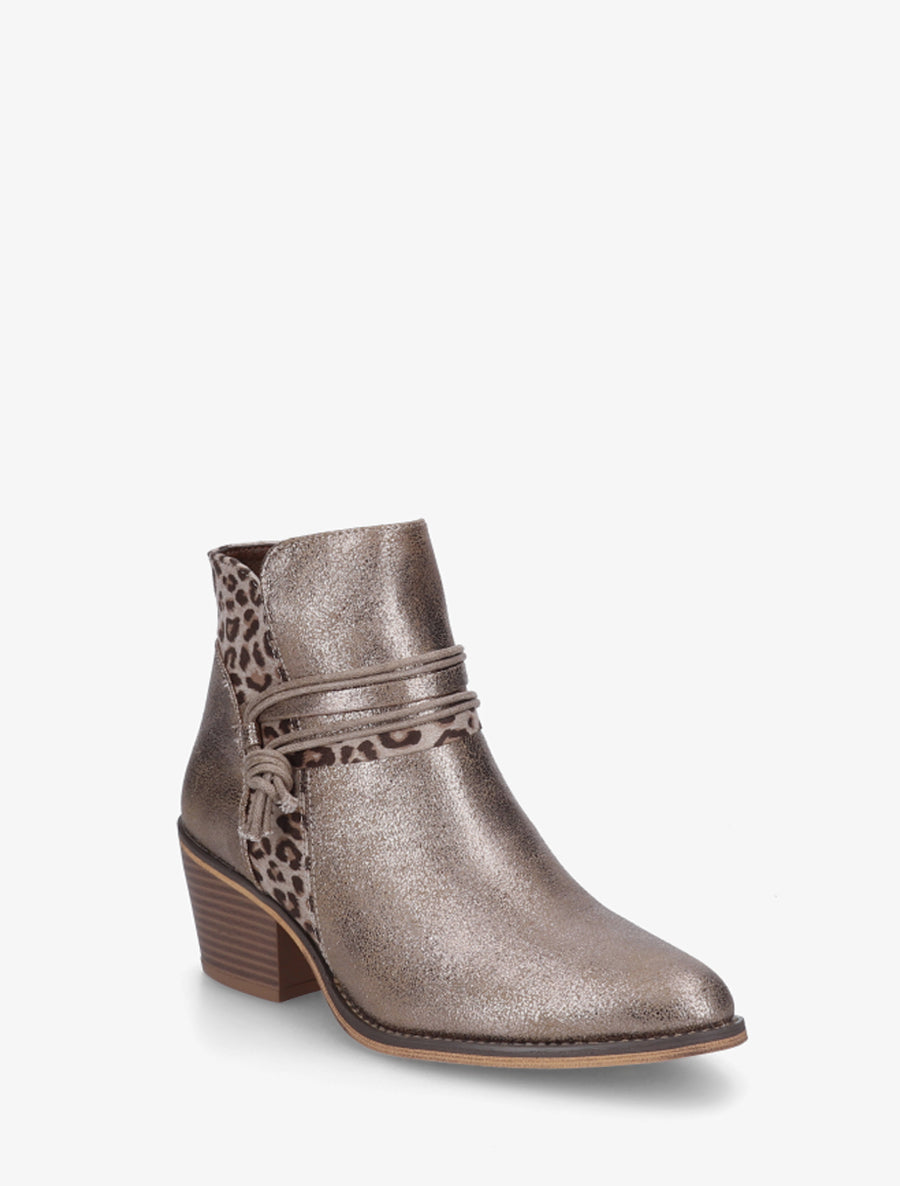 Bottines nacrées à talon imprimé léopard - Taupe - 2
