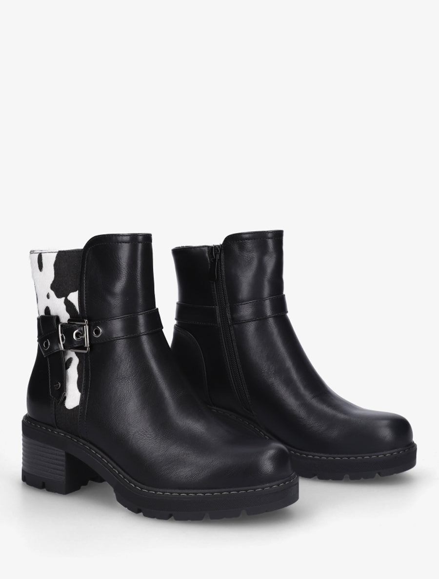 Bottines en simili à détail imprimé vache - Noir - 4