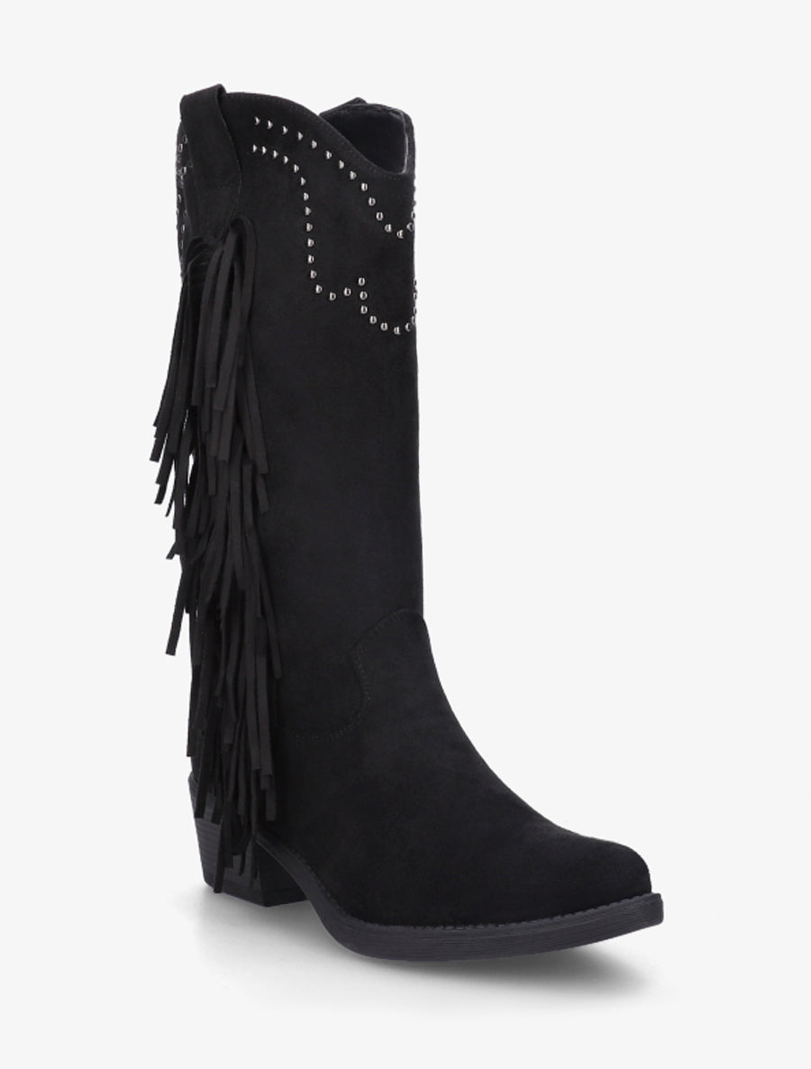 Bottines montantes cloutées et à franges - Noir - 2