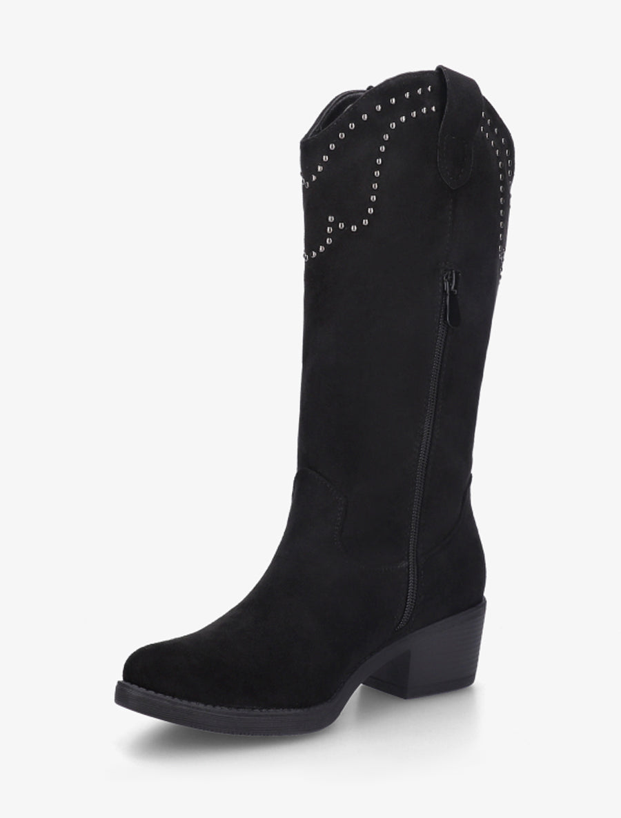 Bottines montantes cloutées et à franges - Noir - 3