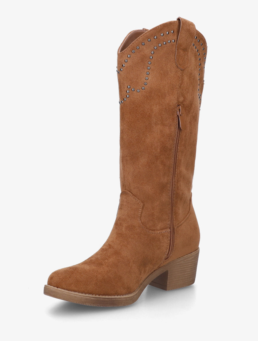 Bottines montantes cloutées et à franges - Camel - 3