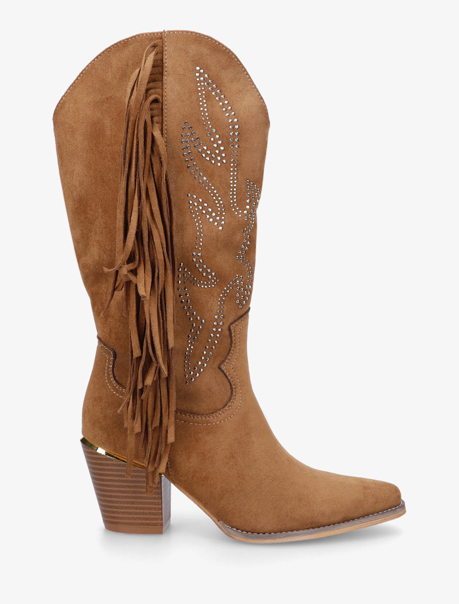 Santiags à franges en strass - Camel - 1