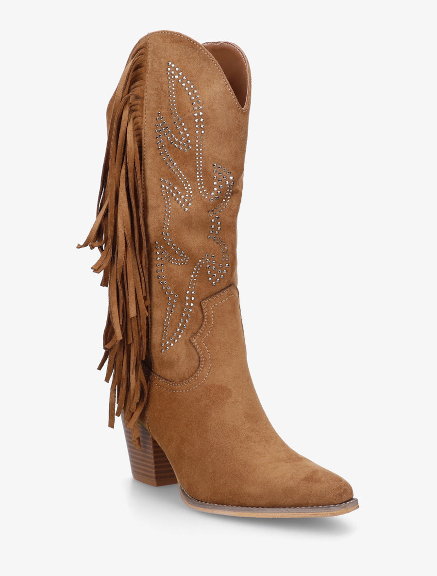 Santiags à franges en strass - Camel - 2