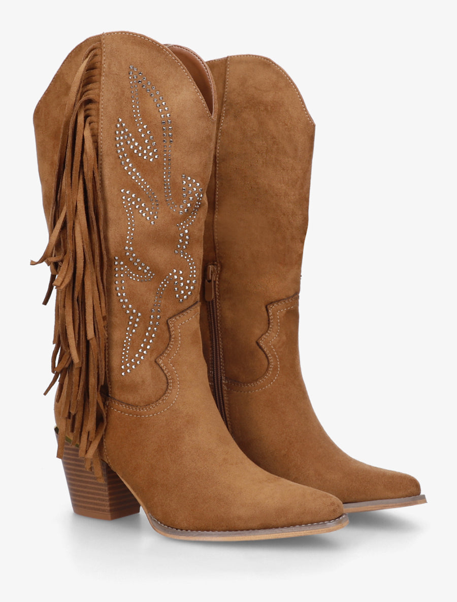 Santiags à franges en strass - Camel - 4