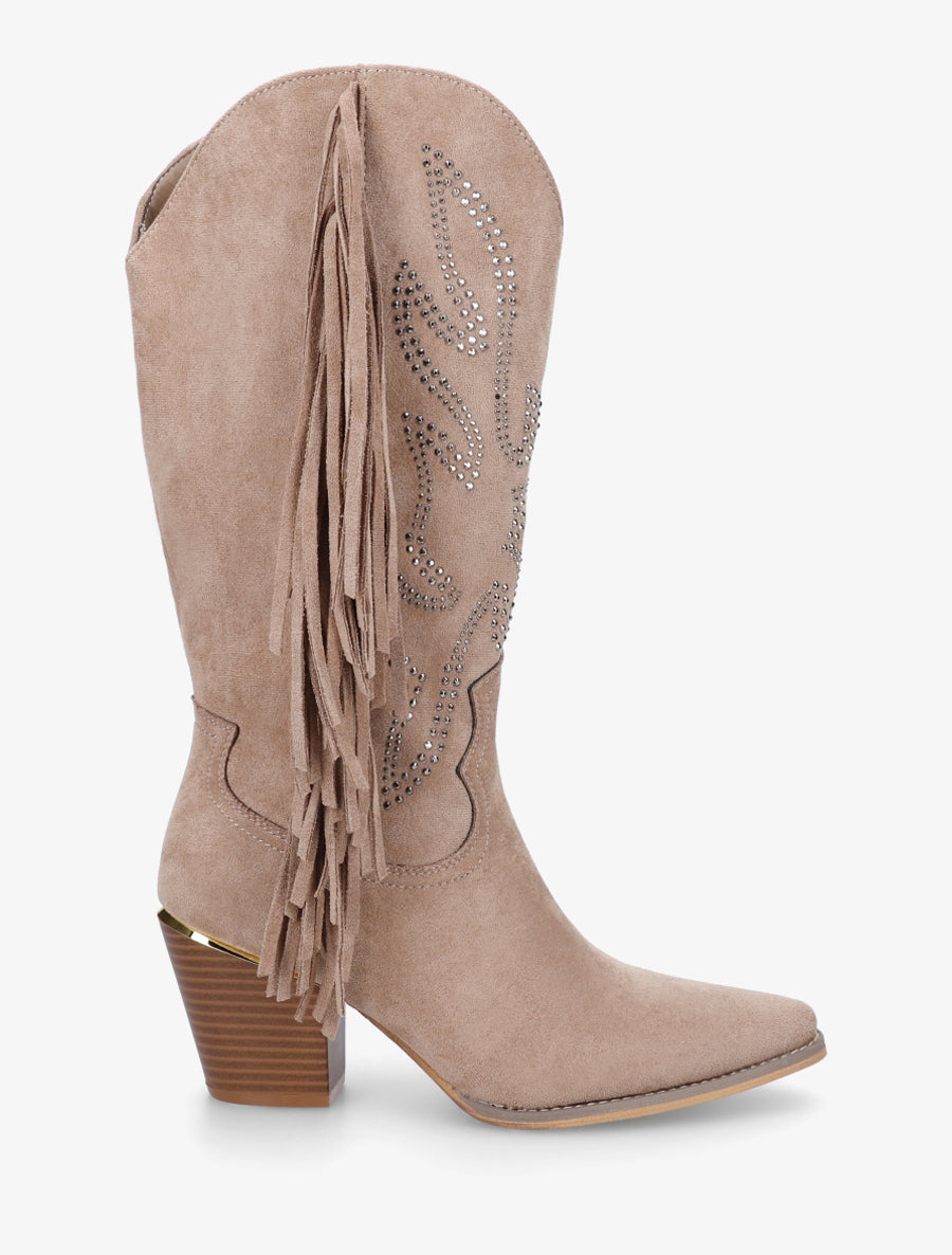 Santiags à franges en strass - Taupe - 1
