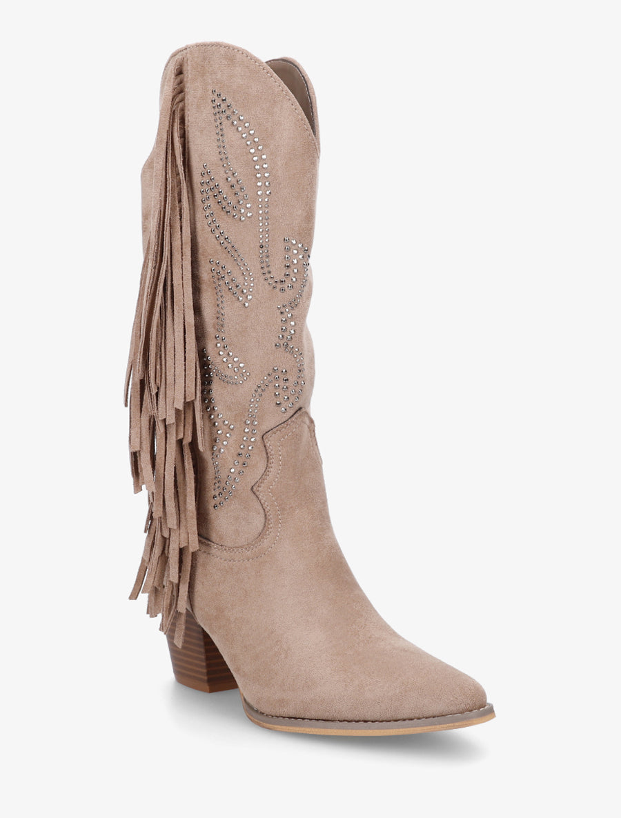 Santiags à franges en strass - Taupe - 2