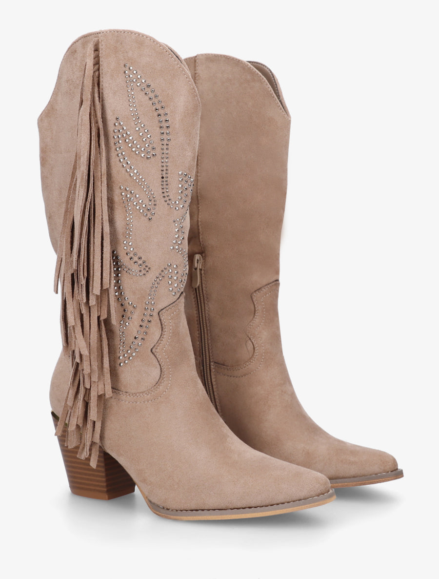 Santiags à franges en strass - Taupe - 4