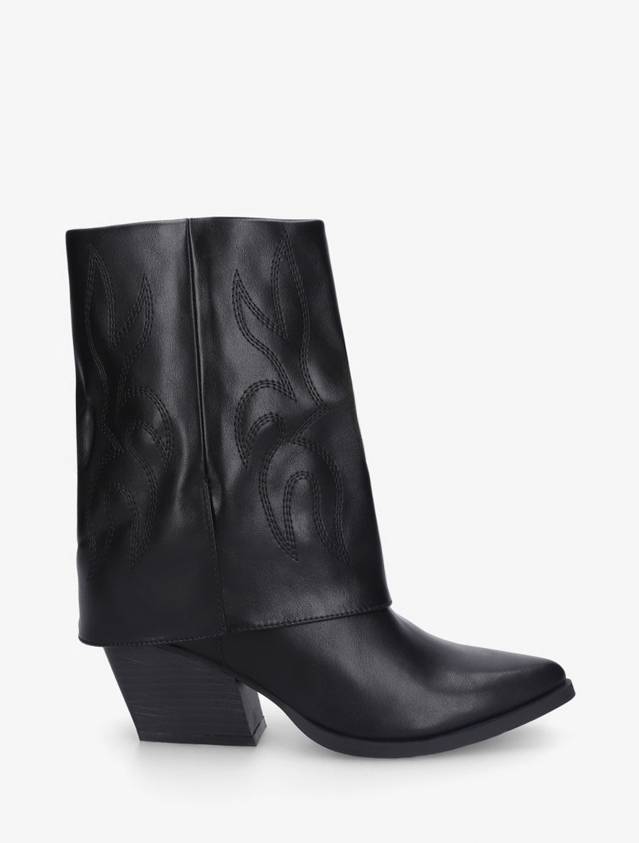 Bottines à revers et surpiqûres - Noir - 1