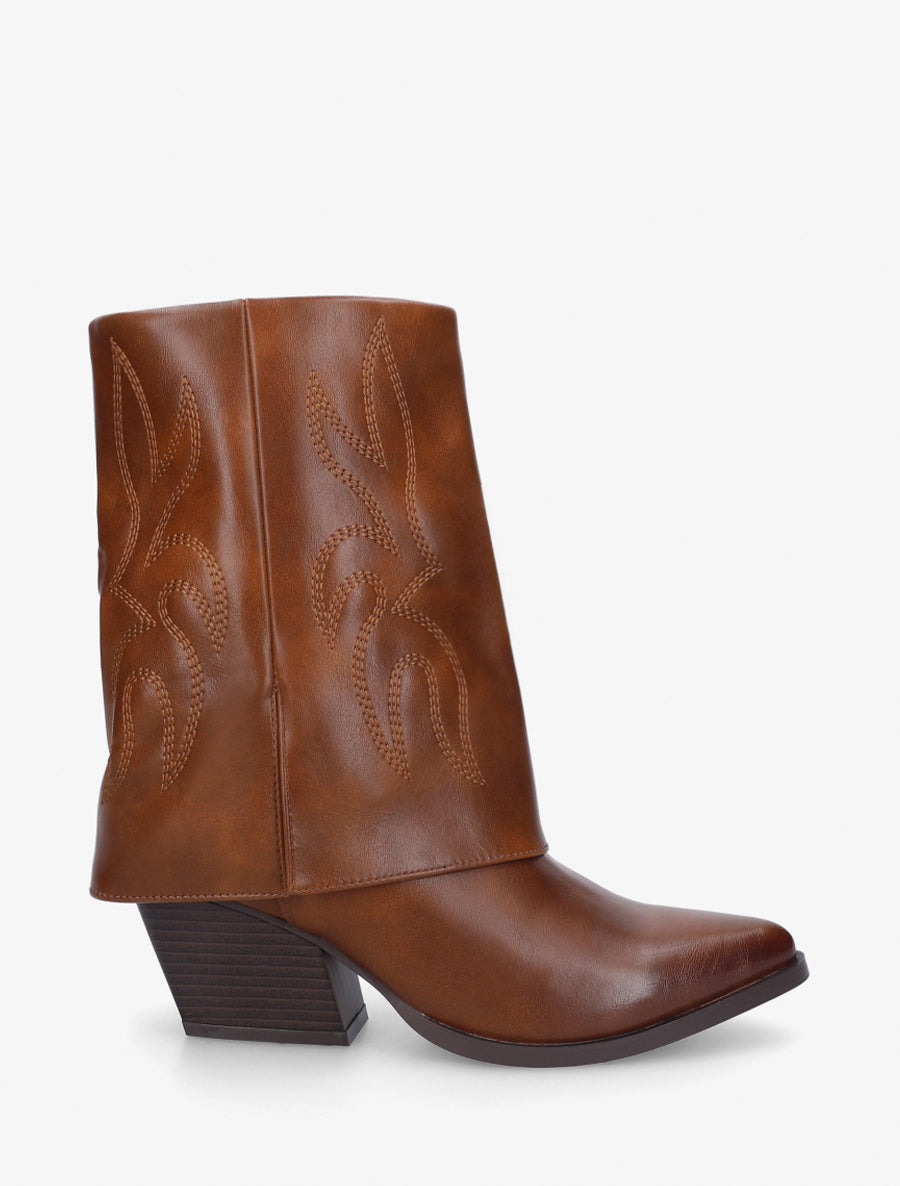 Bottines à revers et surpiqûres - Camel - 1