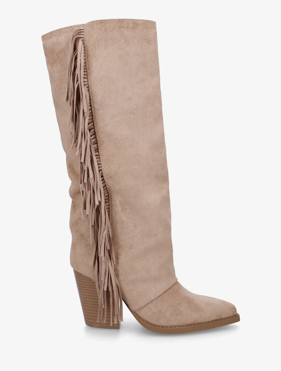 Bottes à franges bohème en suédine - Taupe - 1