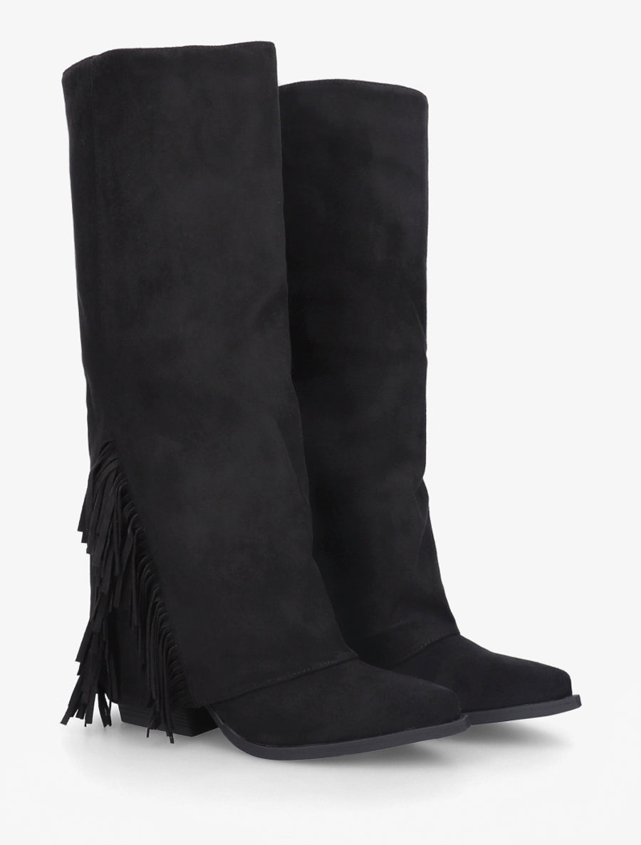 Bottes à franges et revers en suédine - Noir - 4