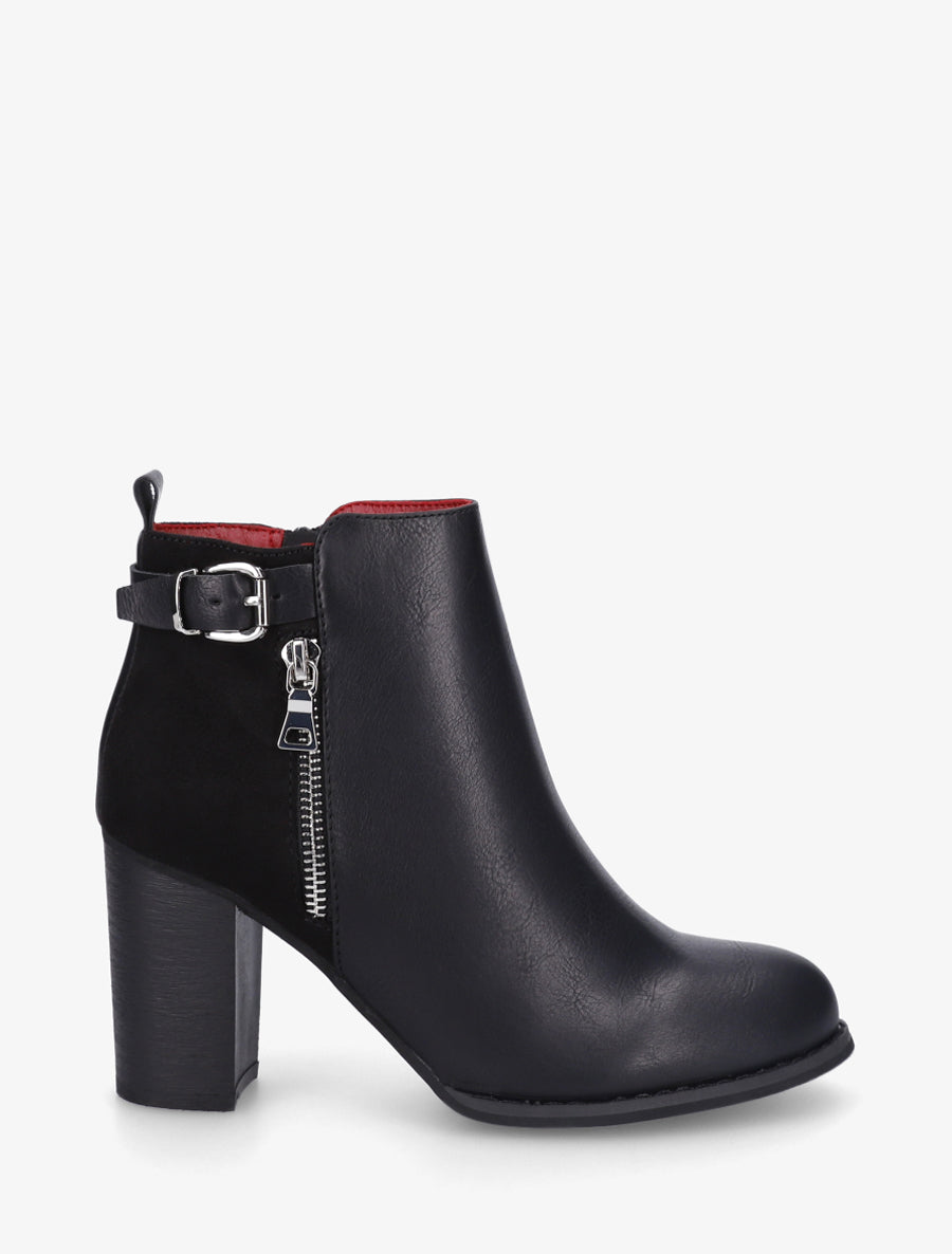 Bottines à zip décoratif et sangle - Noir - 1