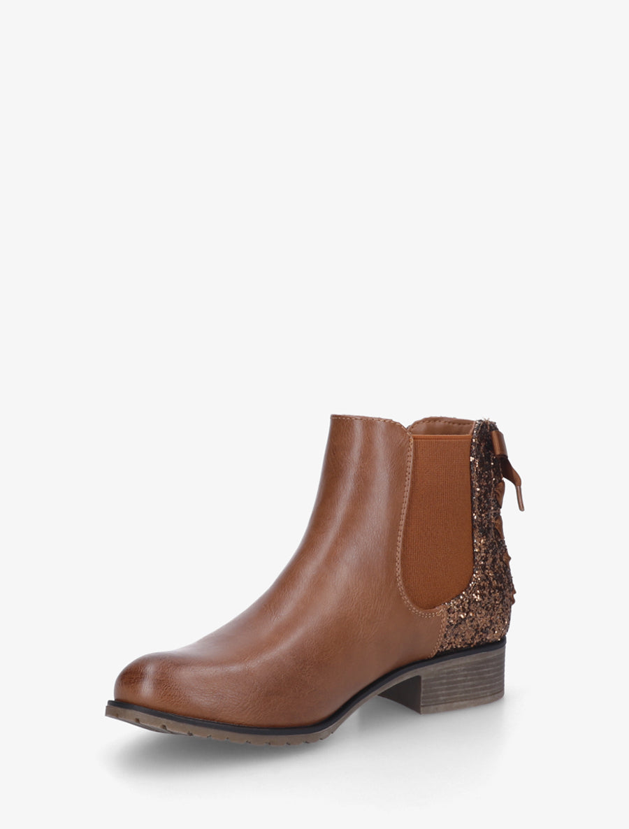 Bottines élastiquées à ruban style lacet - Camel - 3