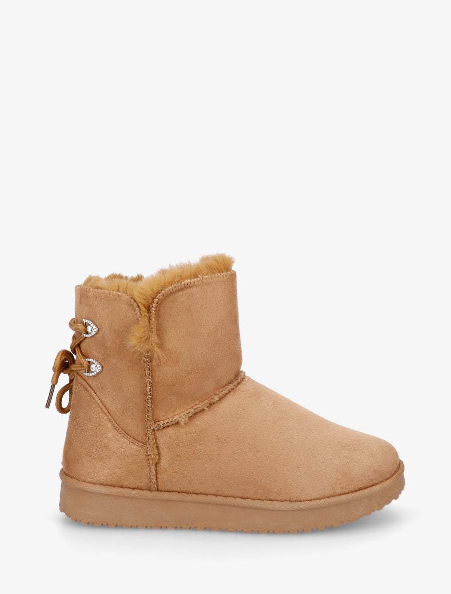 Bottines en suédine à strass - Camel - 1