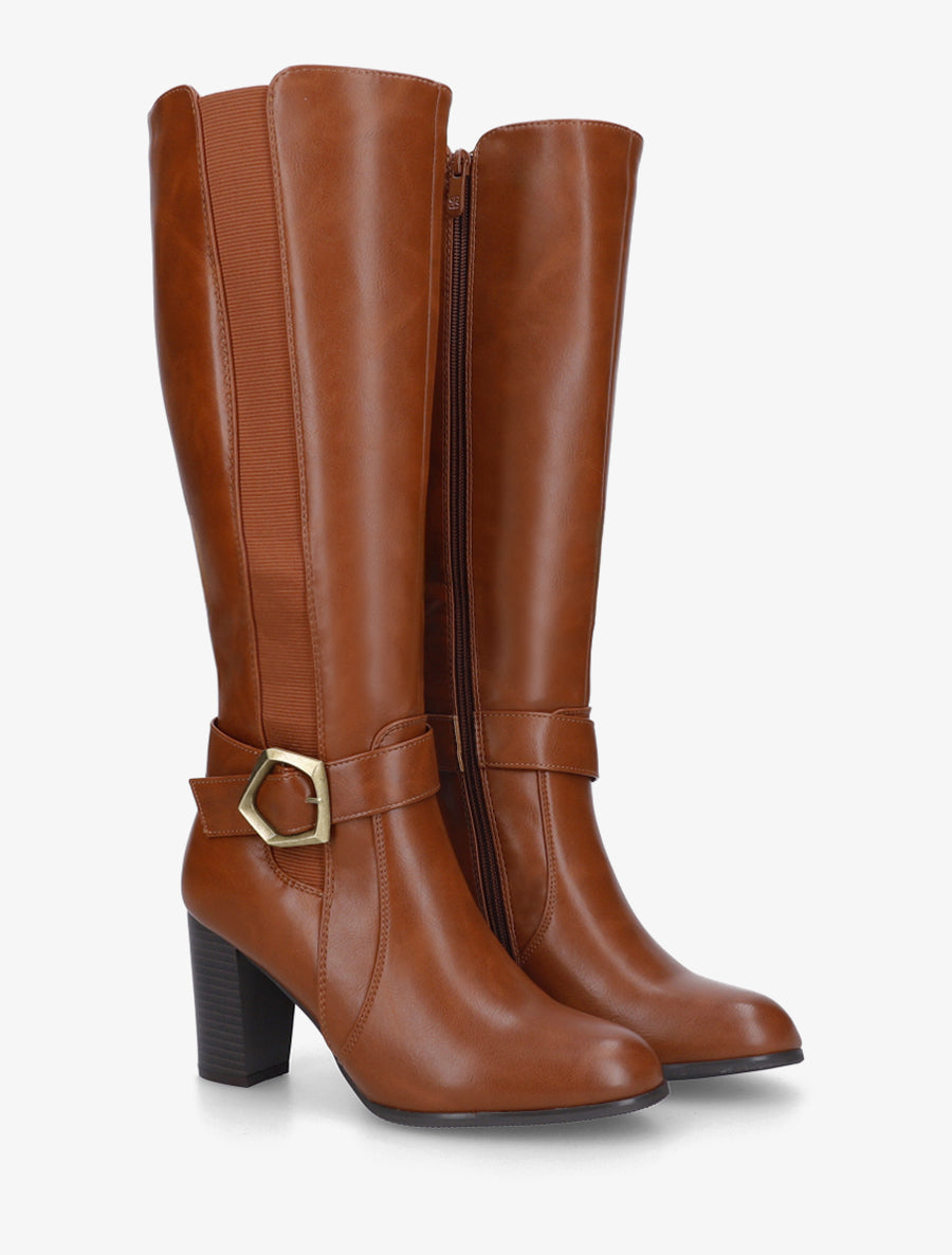 Bottes élastiquées à talon haut - Camel - 4