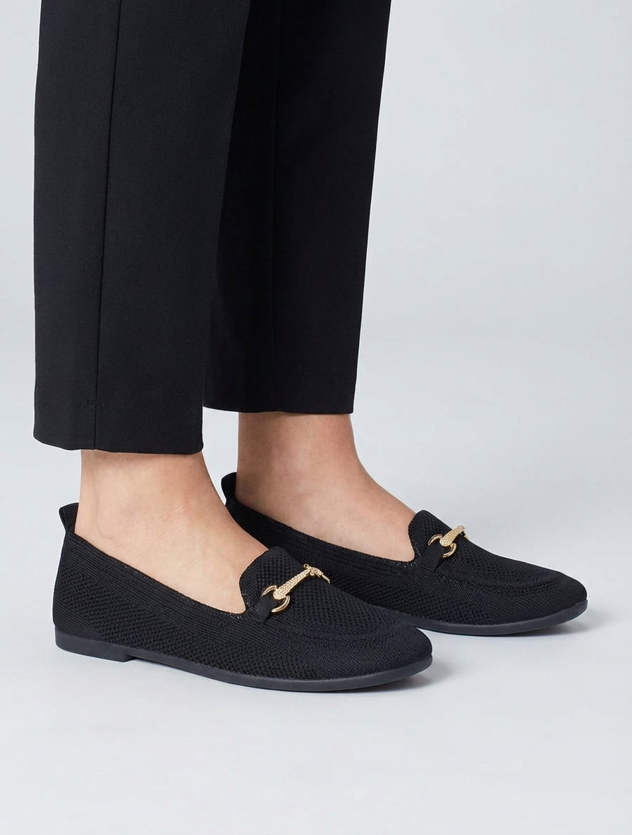 Mocassins en maille à boucle décorative - Noir