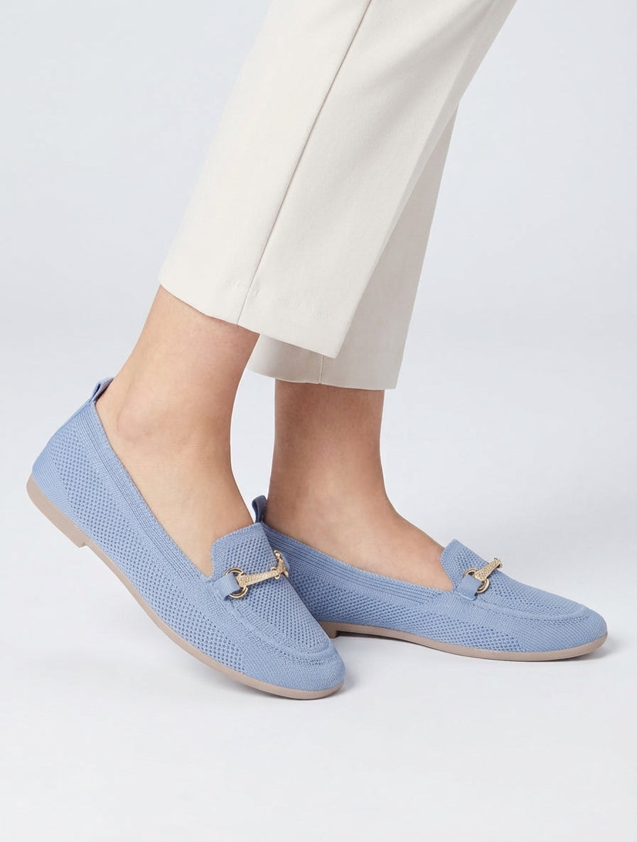 Mocassins en maille à boucle décorative - Bleu ciel