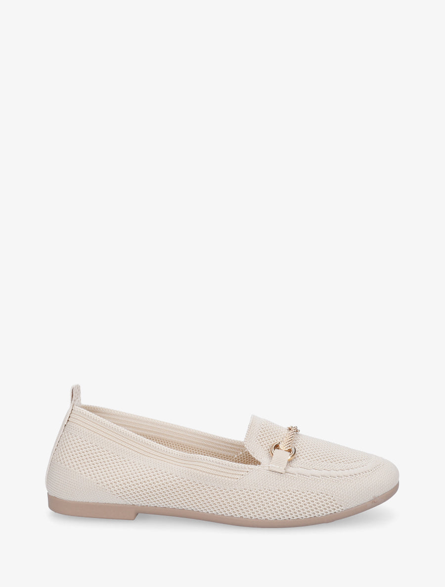 Mocassins en maille à boucle décorative - Beige - 1