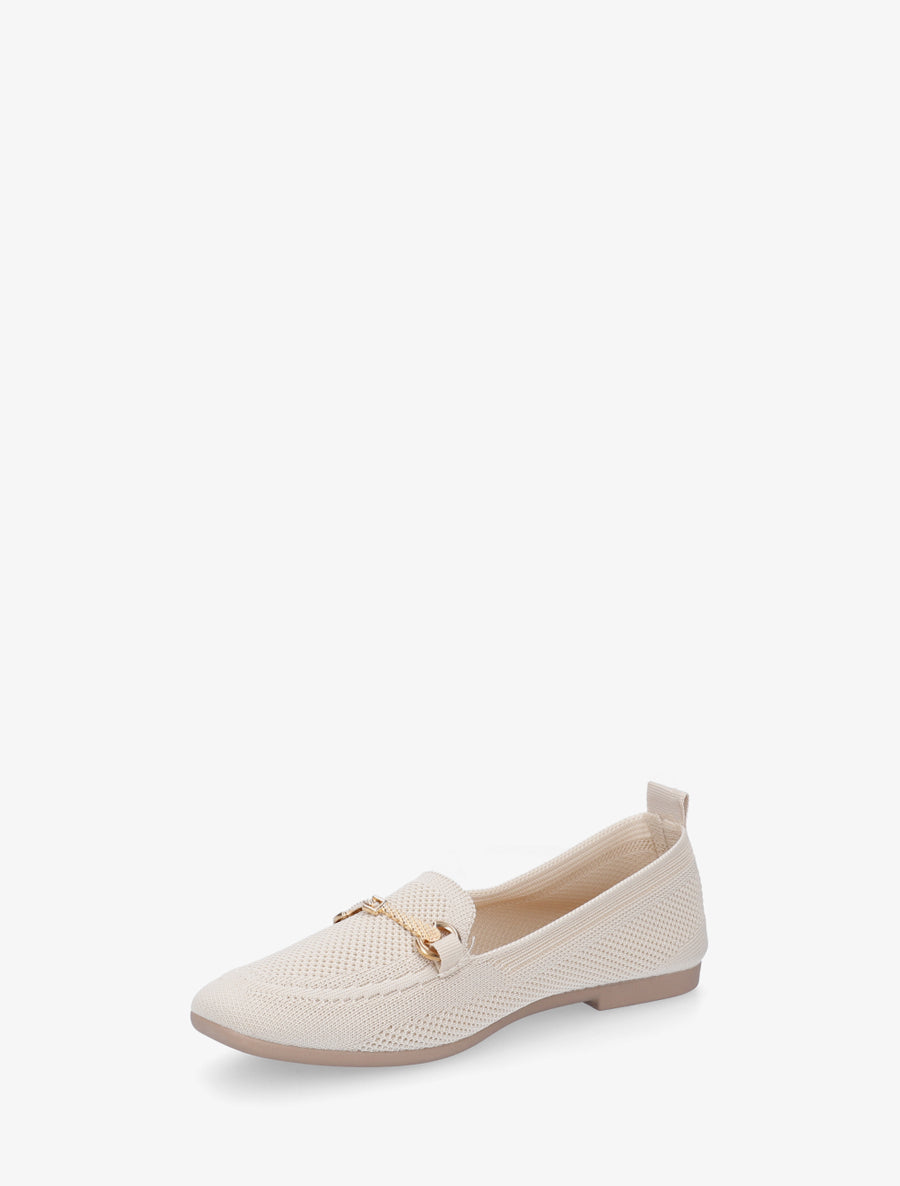 Mocassins en maille à boucle décorative - Beige - 3