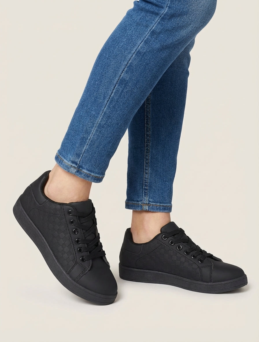 Baskets en simili à motif damier - Noir