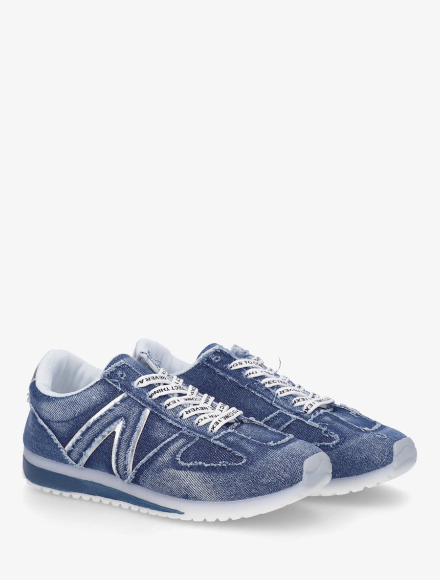 Sneakers en tissu à lacets floqués - Bleu - 4