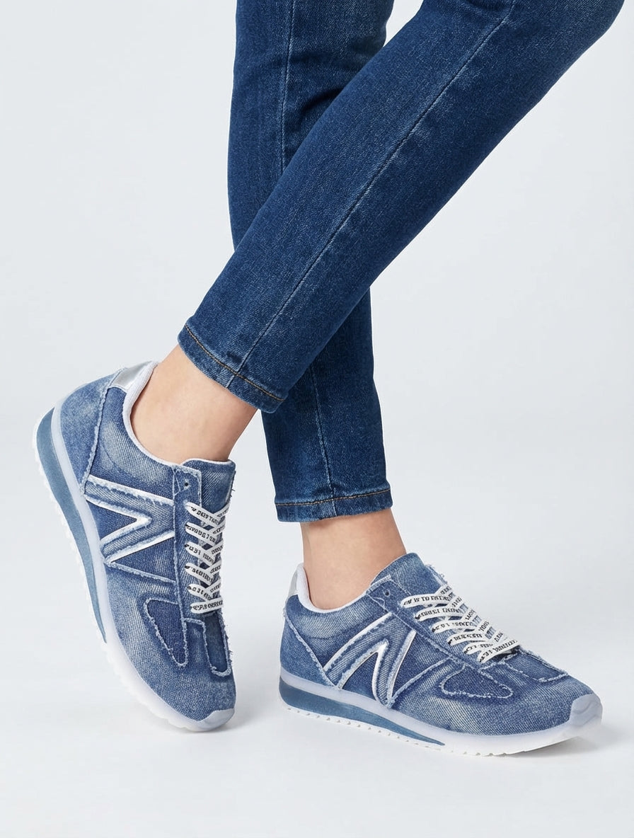 Sneakers van stof met gevlockte veters - Blauw