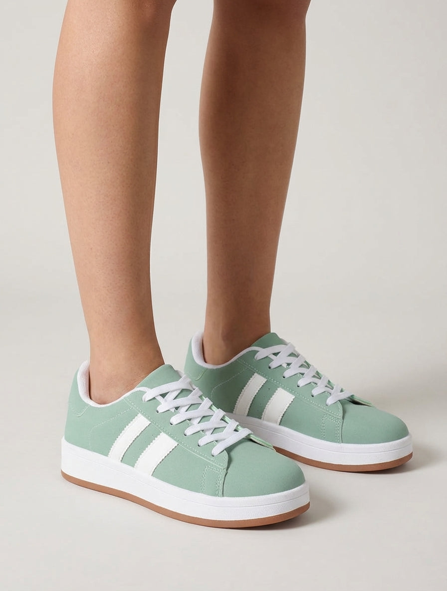 Sneakers effet nubuck à bandes contrastantes - Vert