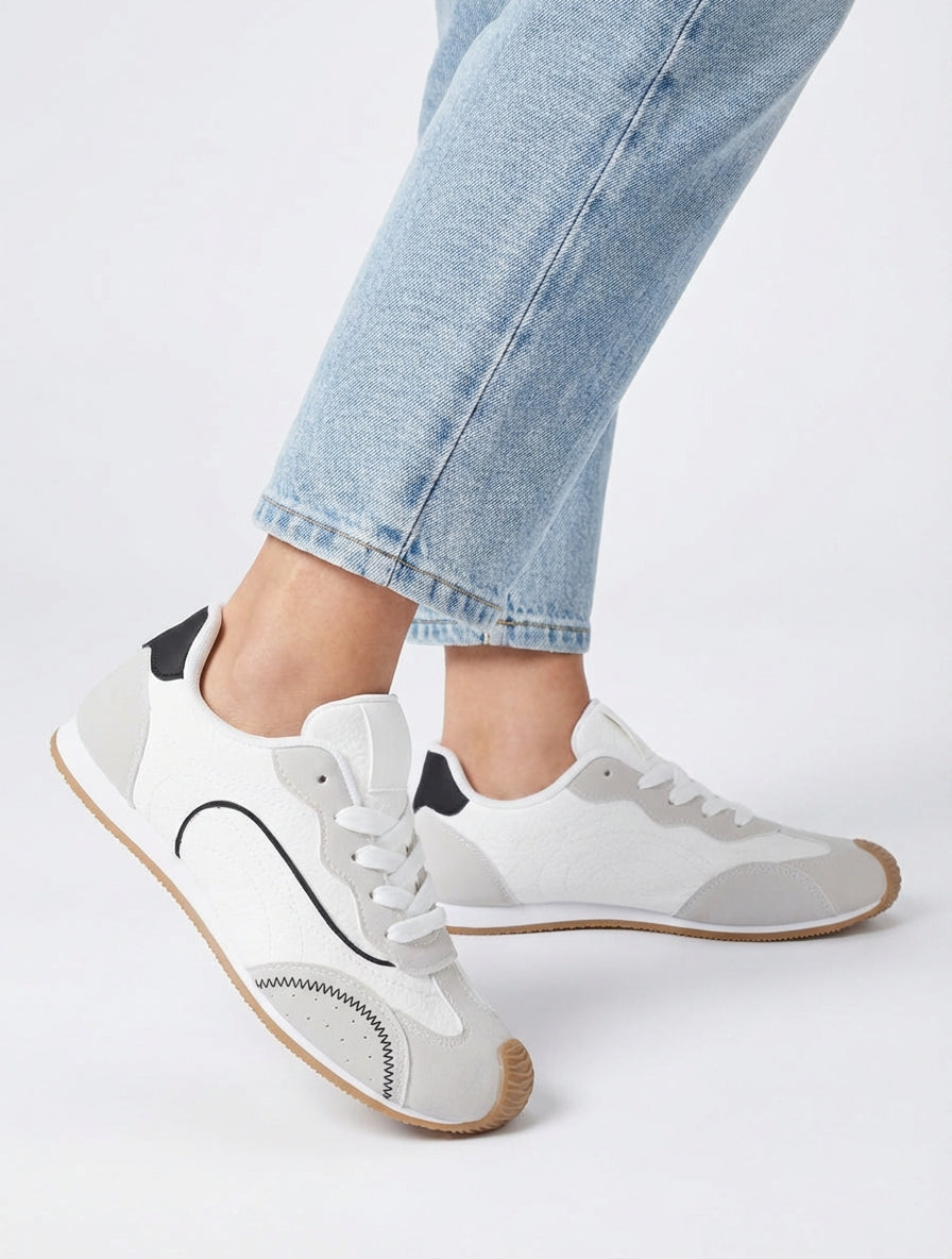 Sneakers texturés effet nubuck - Blanc