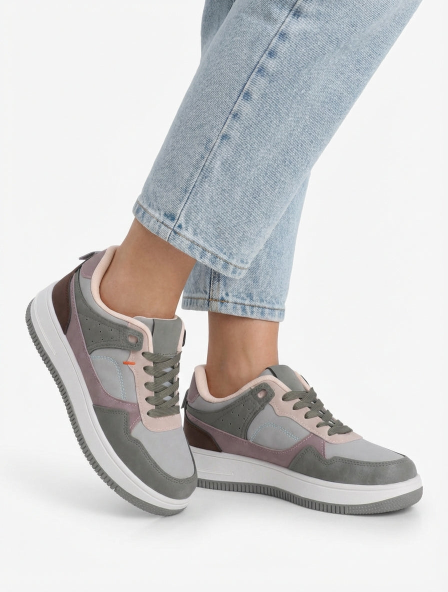 Nubuck-effect sneakers met dikke zool - Watergroen