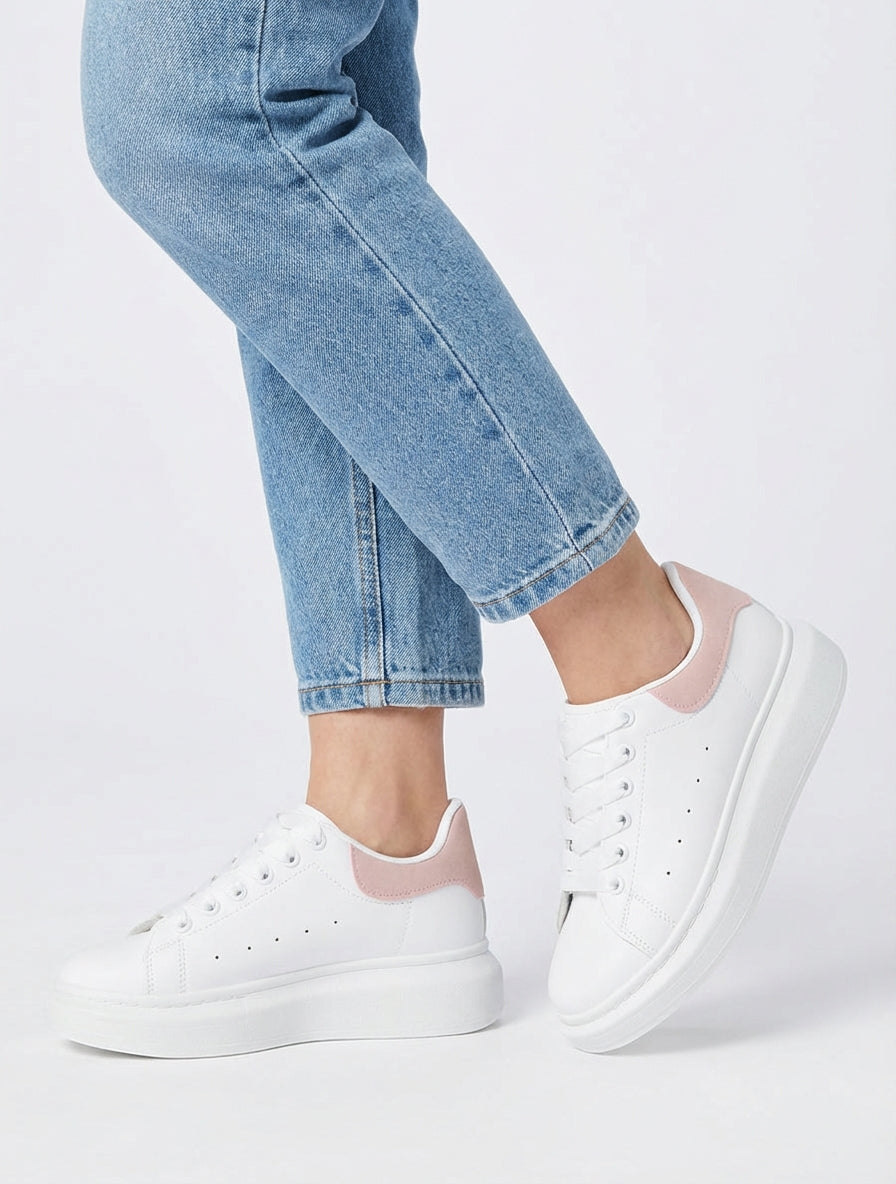 Sneakers met contrasterende hielversteviging - Wit/roze