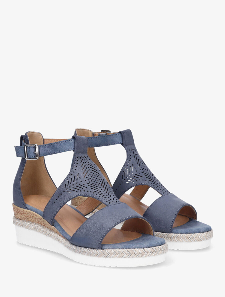 Sandales compensées et ajourée - Bleu - 4