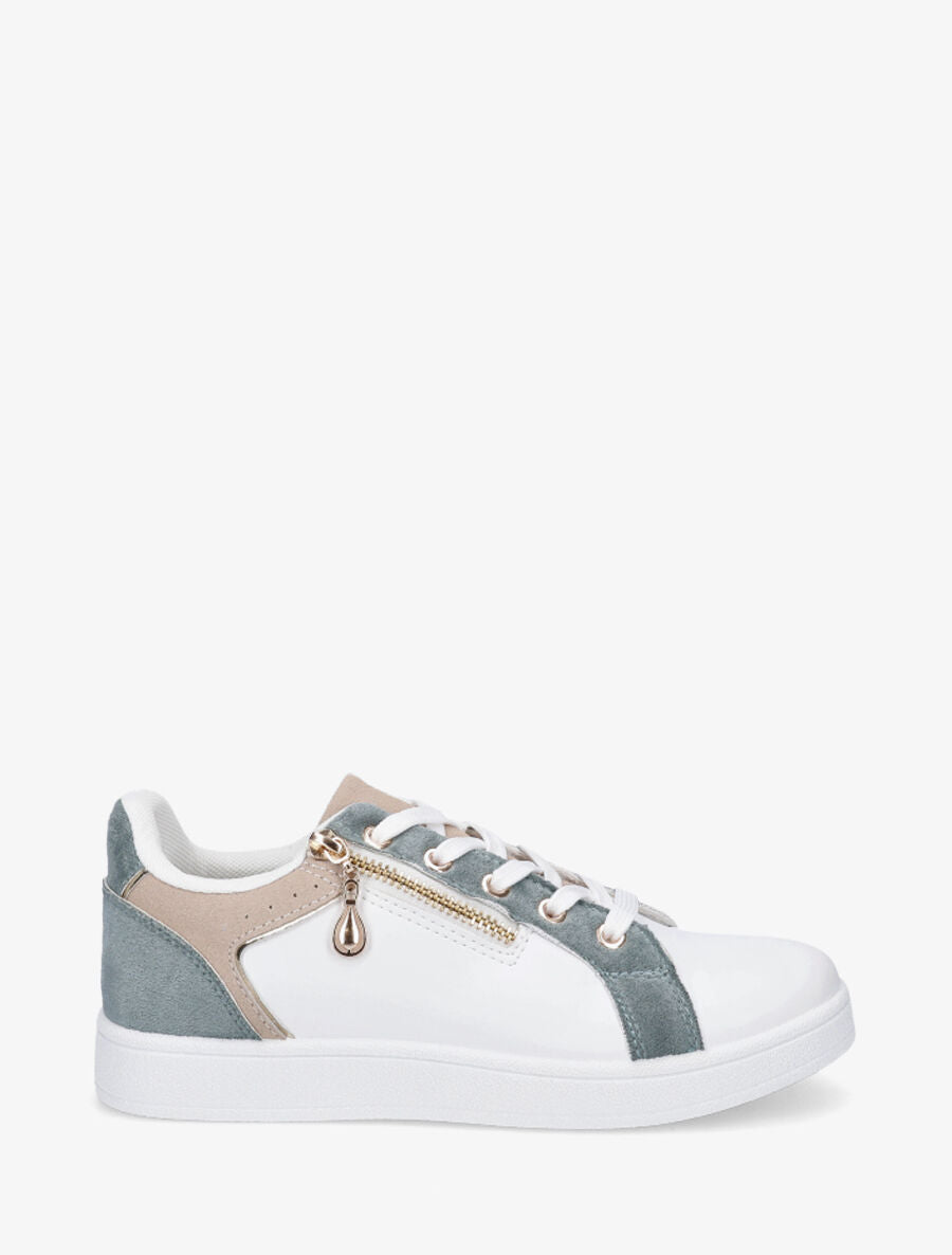 Sneakers plates à zip décoratif - Beige - 5