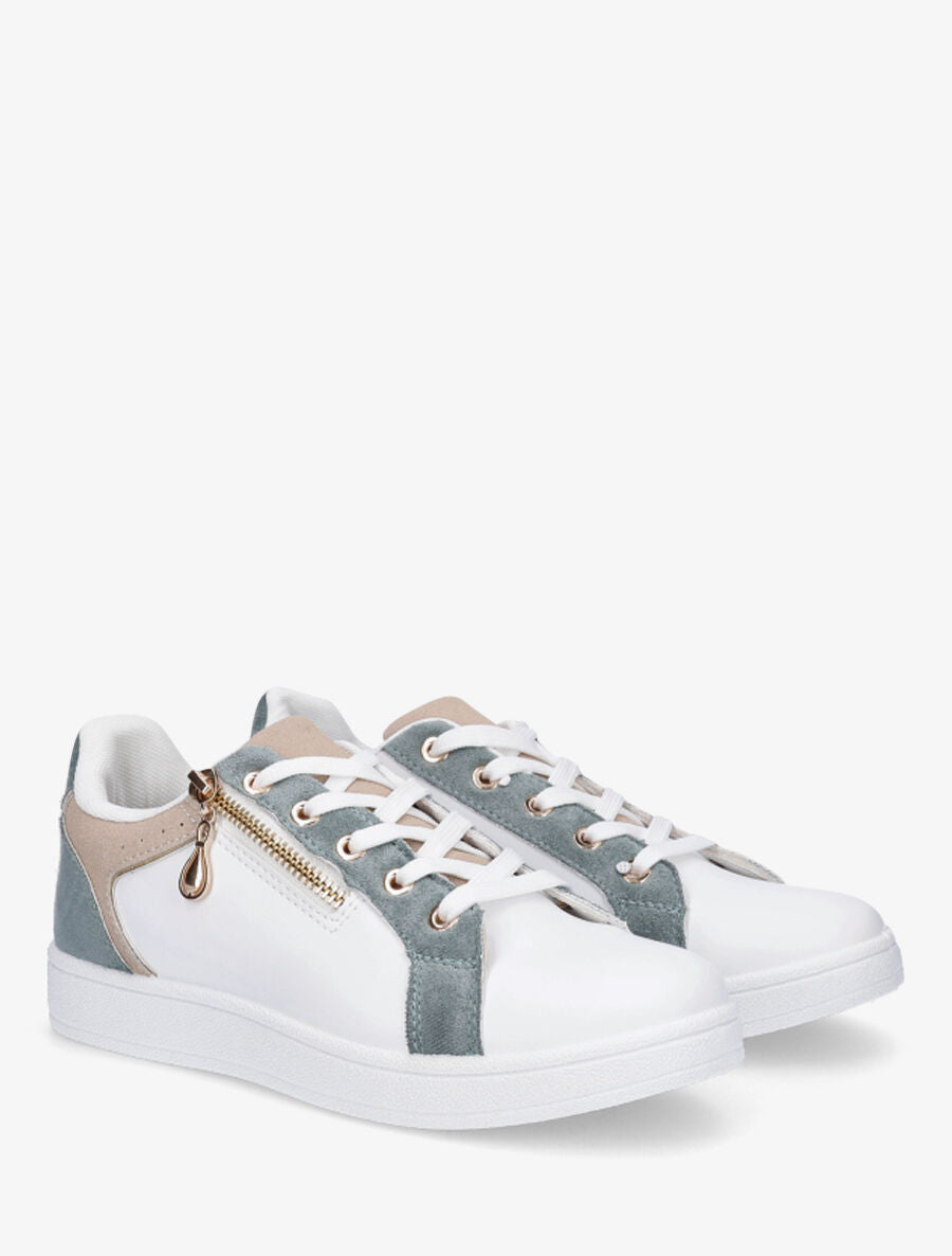 Sneakers plates à zip décoratif - Beige - 4