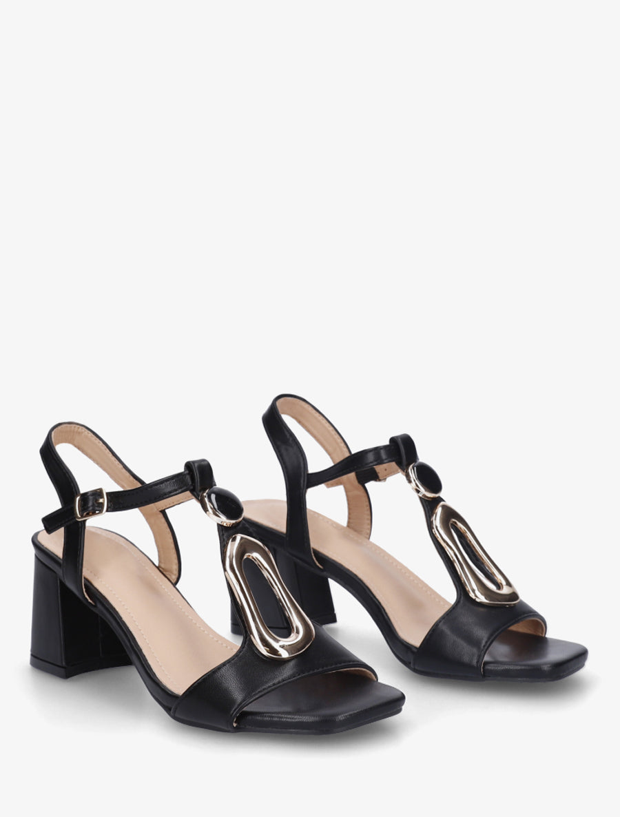 Sandales en simili à boucle fantaisie - Noir - 4