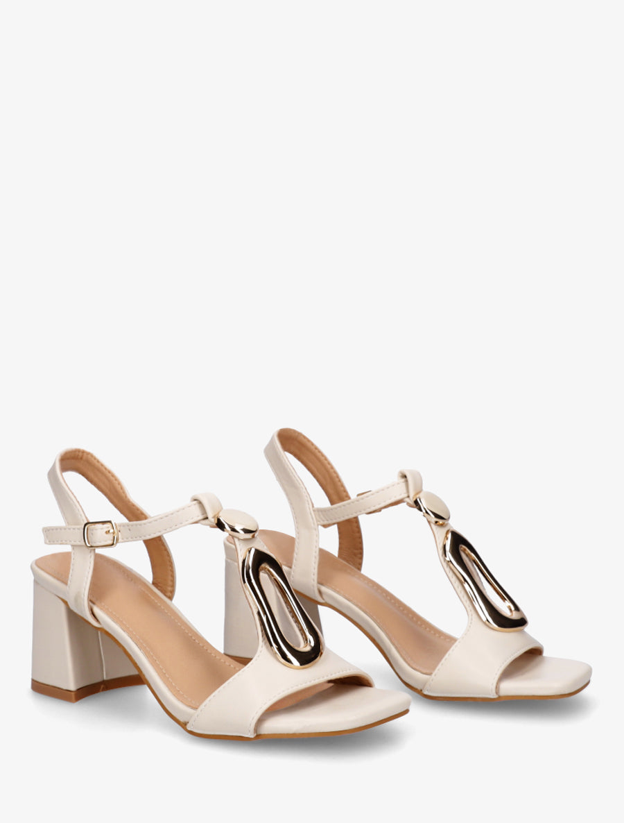 Sandales en simili à boucle fantaisie - Crème - 4