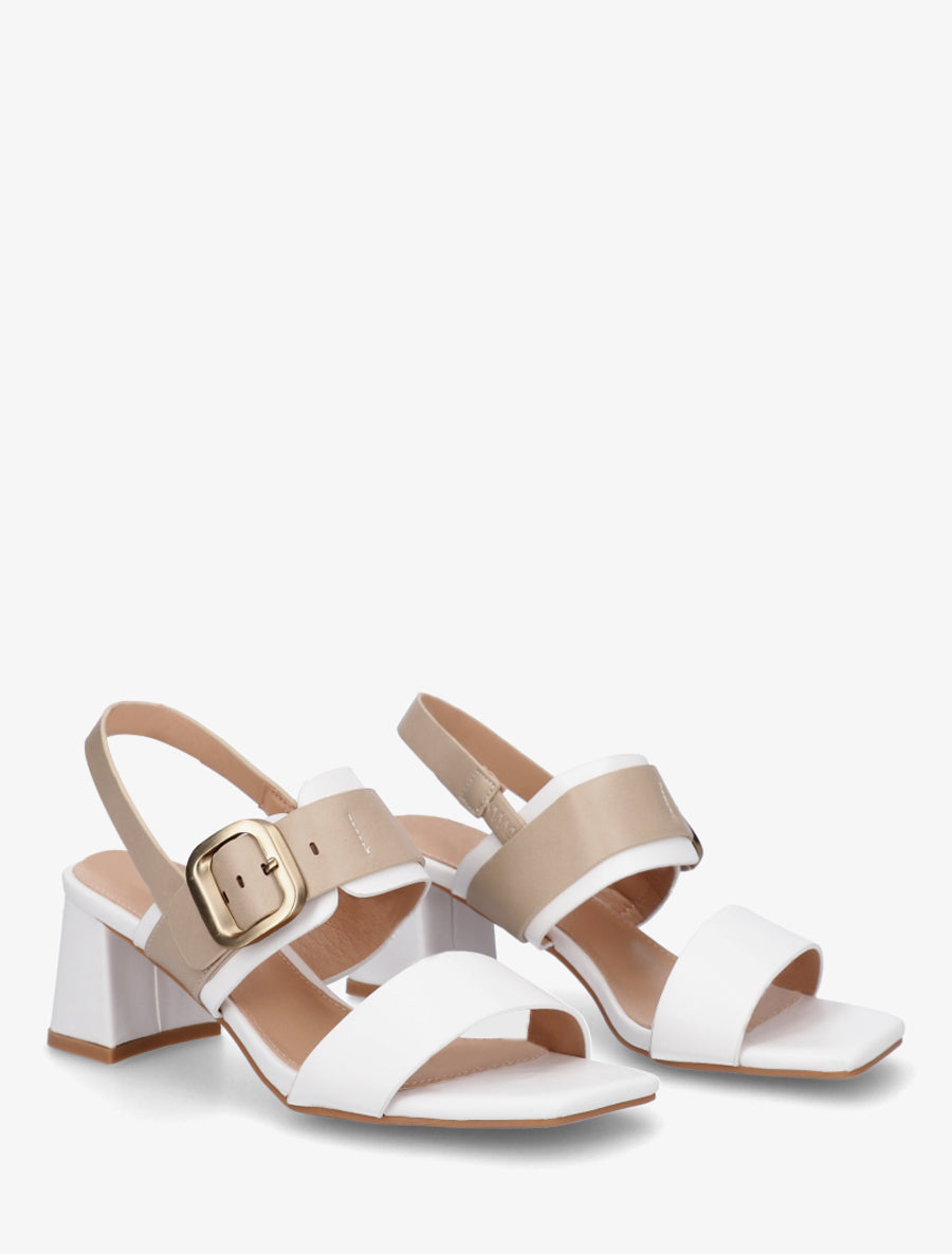 Sandales bicolore à talon - Blanc - 4